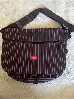 Dickies Large Black Pinstripe Messenger Bag Satchel